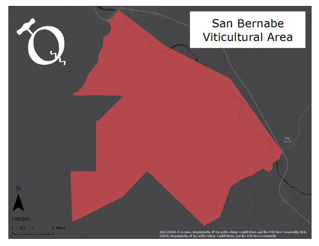 Map of the San Bernabe viticultural area