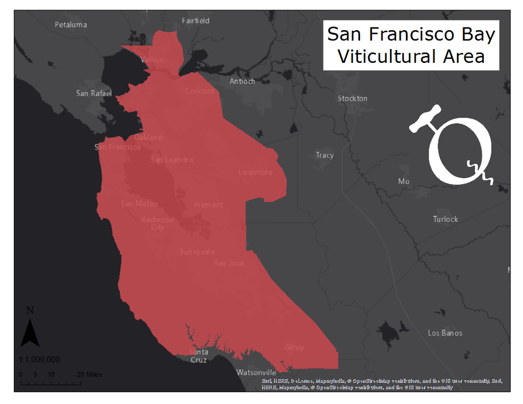 Map of the San Francisco Bay viticultural area