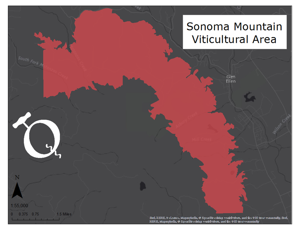 Map of the Sonoma Mountain viticultural area