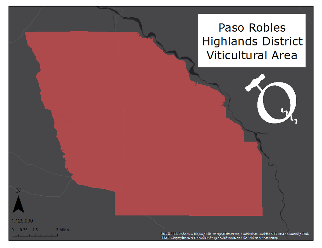 image of the Paso Robles Highlands District AVA map