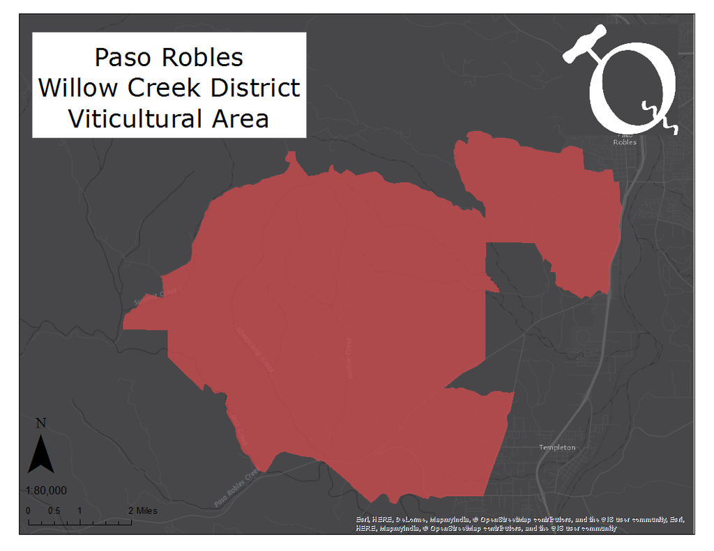 Image of the Paso Robles Willow Creek District AVA map