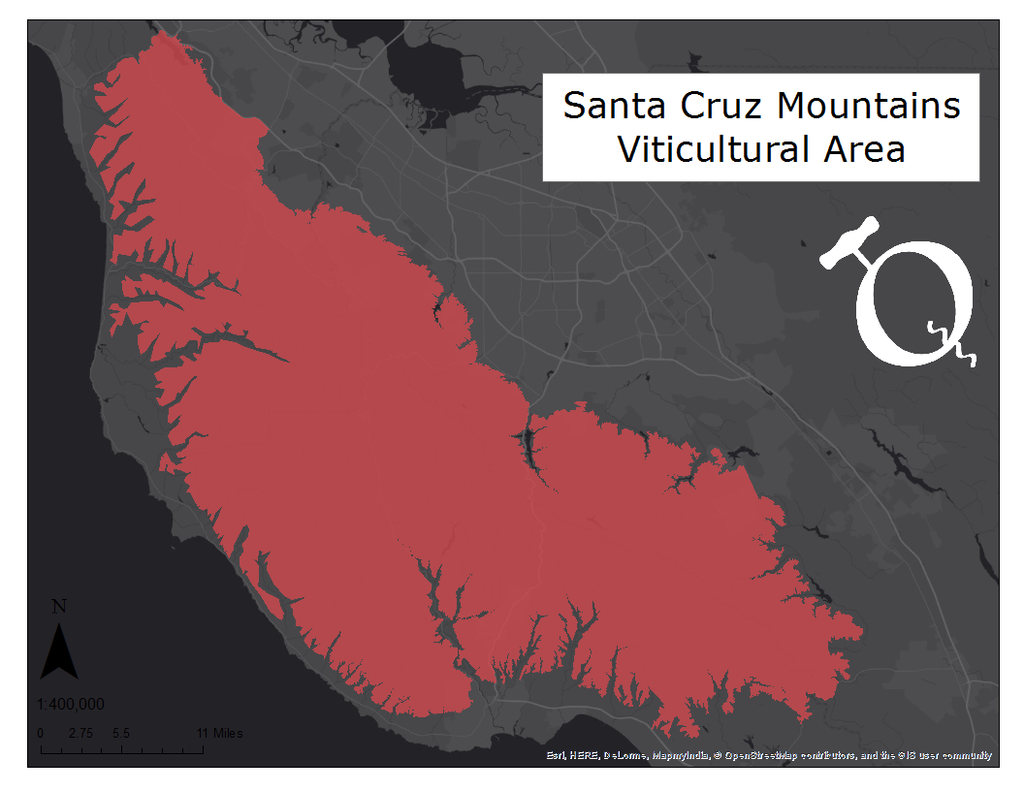 Map of the Santa Cruz Mountains viticultural area
