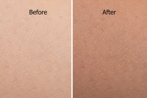 A before and after image of a spray tan application