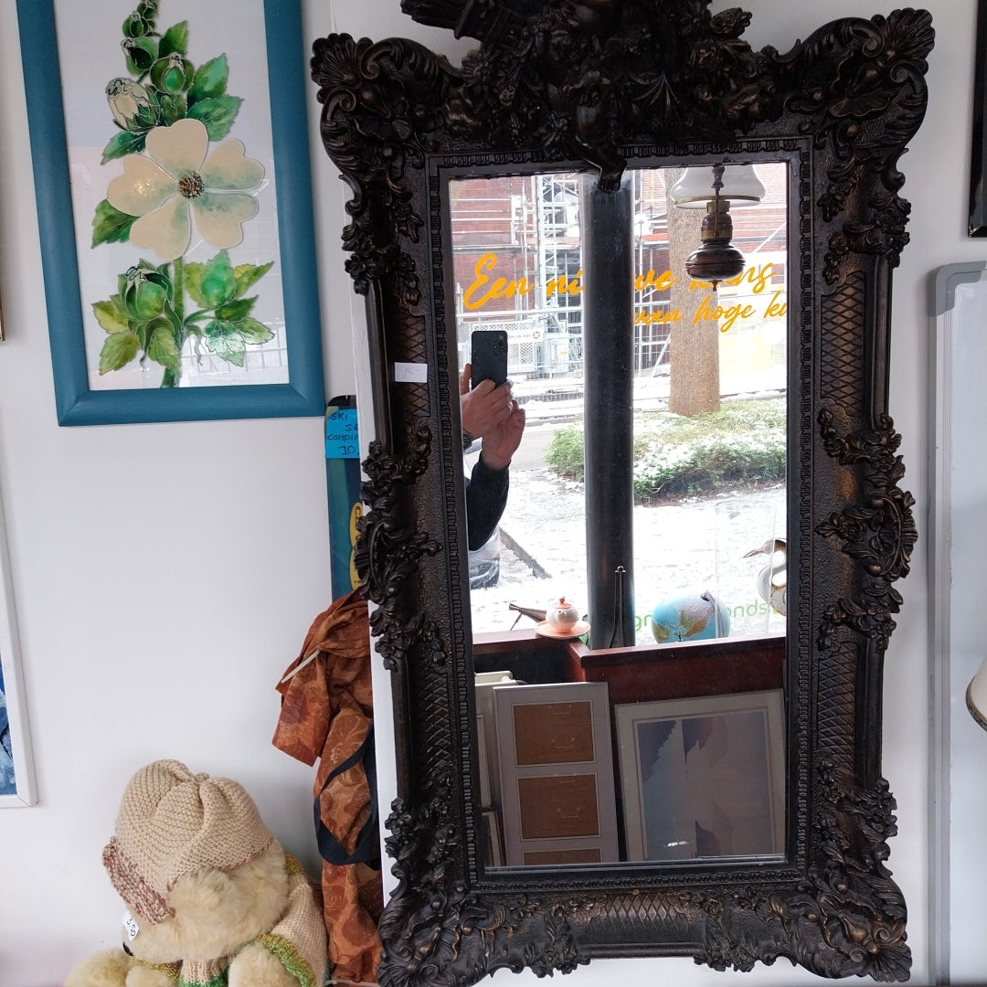 vrouwelijk leeuwerik Zeestraat Antieke bruine spiegel – De Groene Vondst
