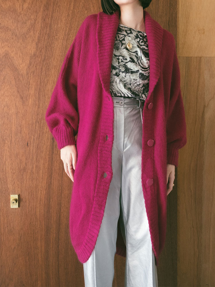 Magenta Wool Knit Coat