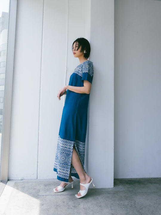 Cotton Embroidery Blue Dress