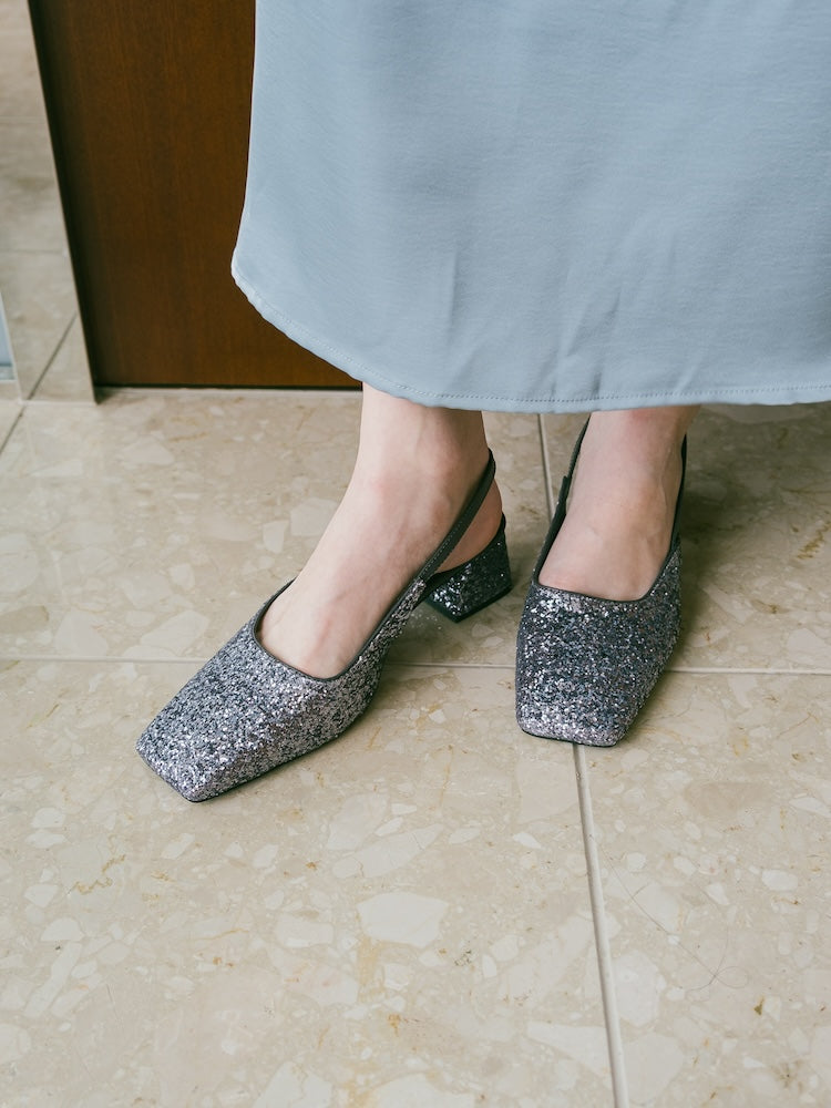 【5月中旬頃 販売予定】Glitter Sling Back Pumps