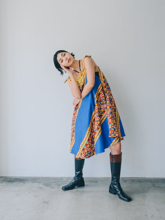 Shoulder Design Batik Midi Dress