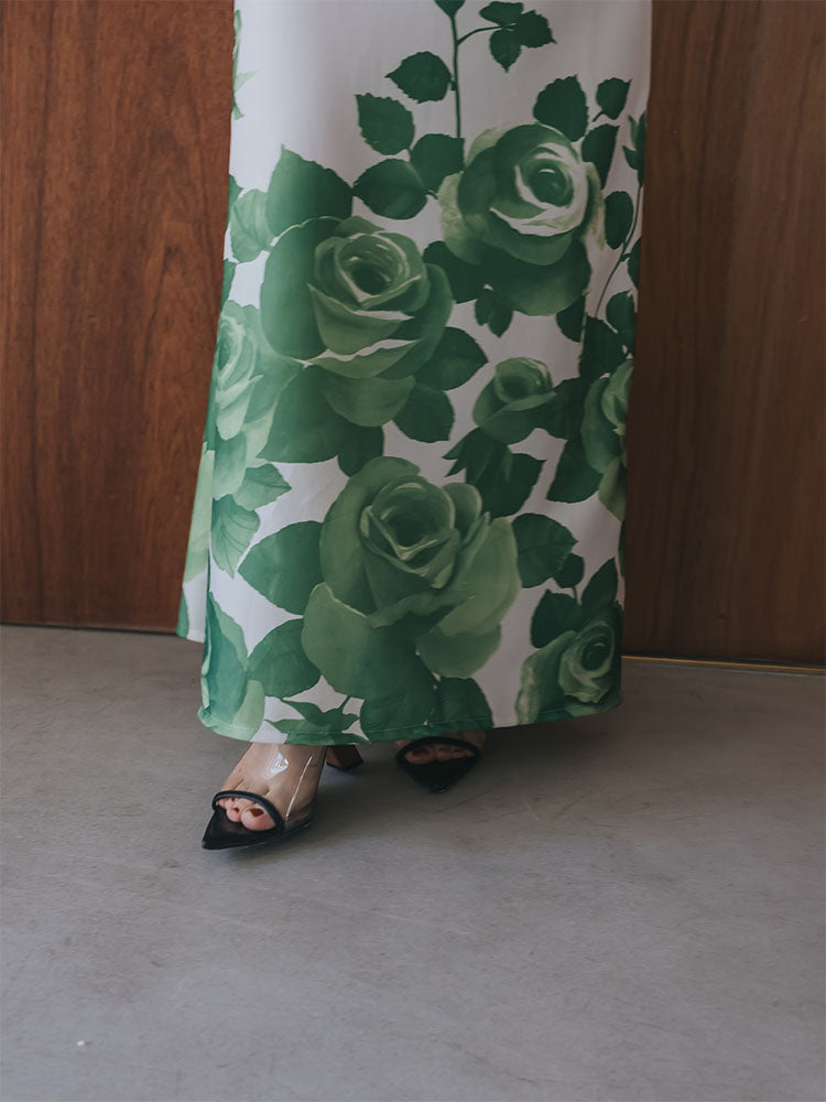 70s Polyester Green Rose Dress