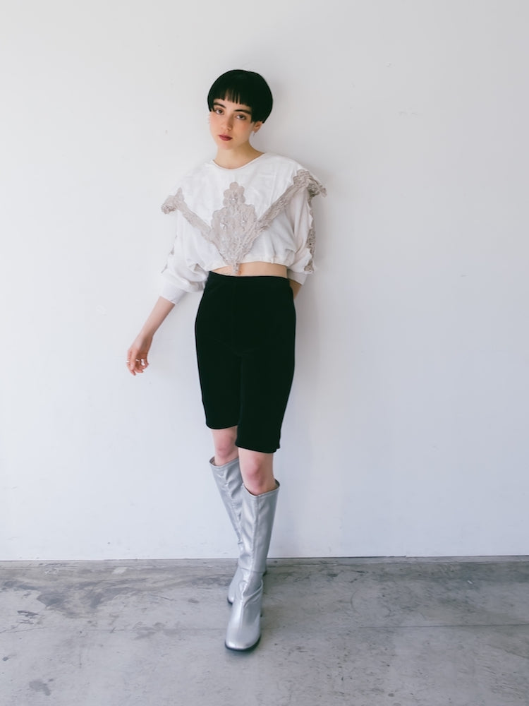 80s Square Collar Cropped Knit Top