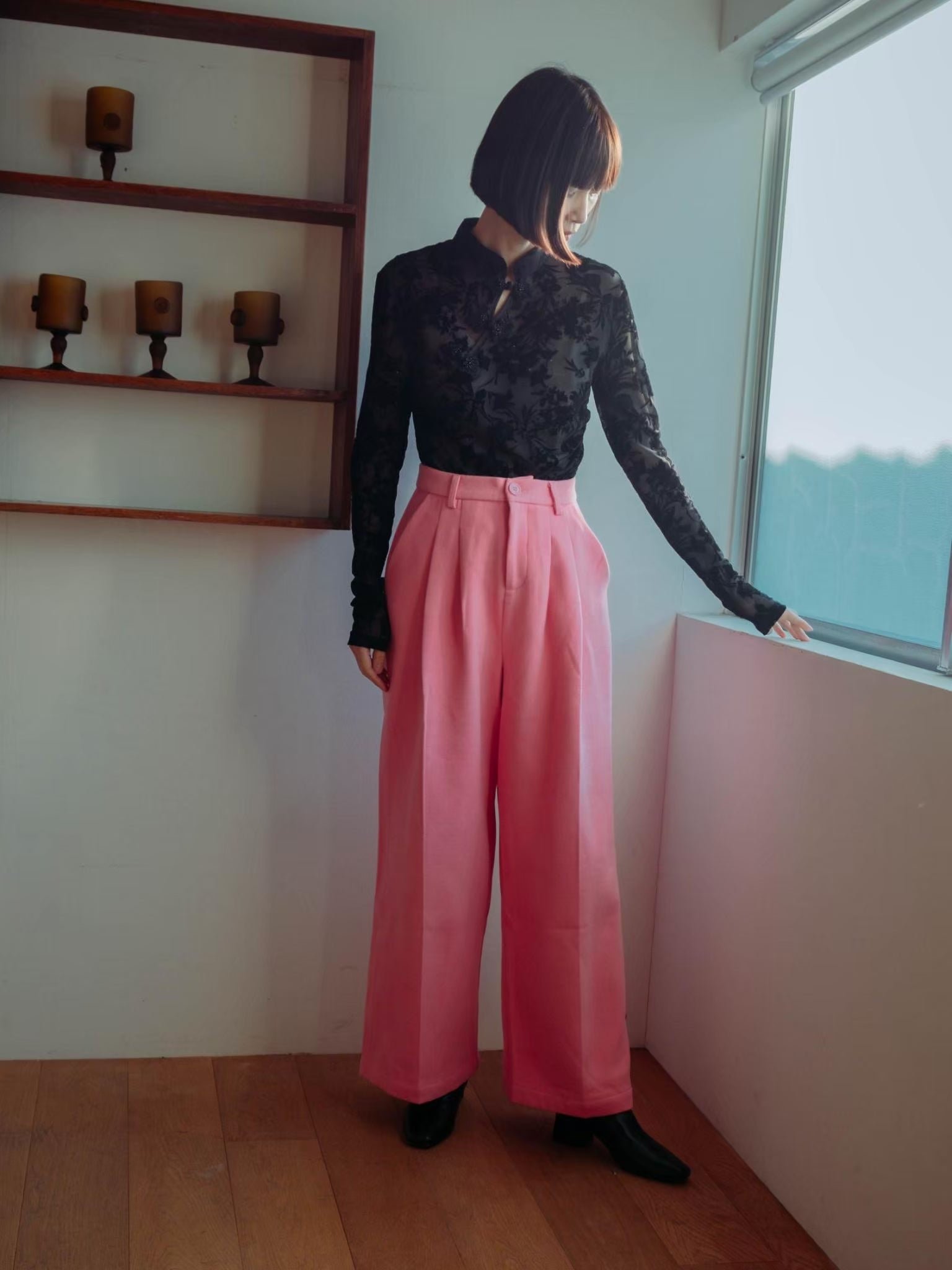 Wool Wide Pink Pants