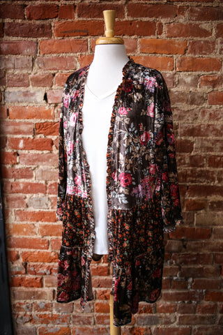 Velvet floral print kimono 