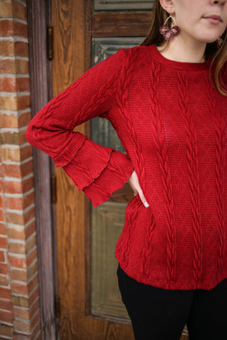 Cherry Red Cable Knit Sweater