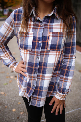 Rust blue and white flannel top