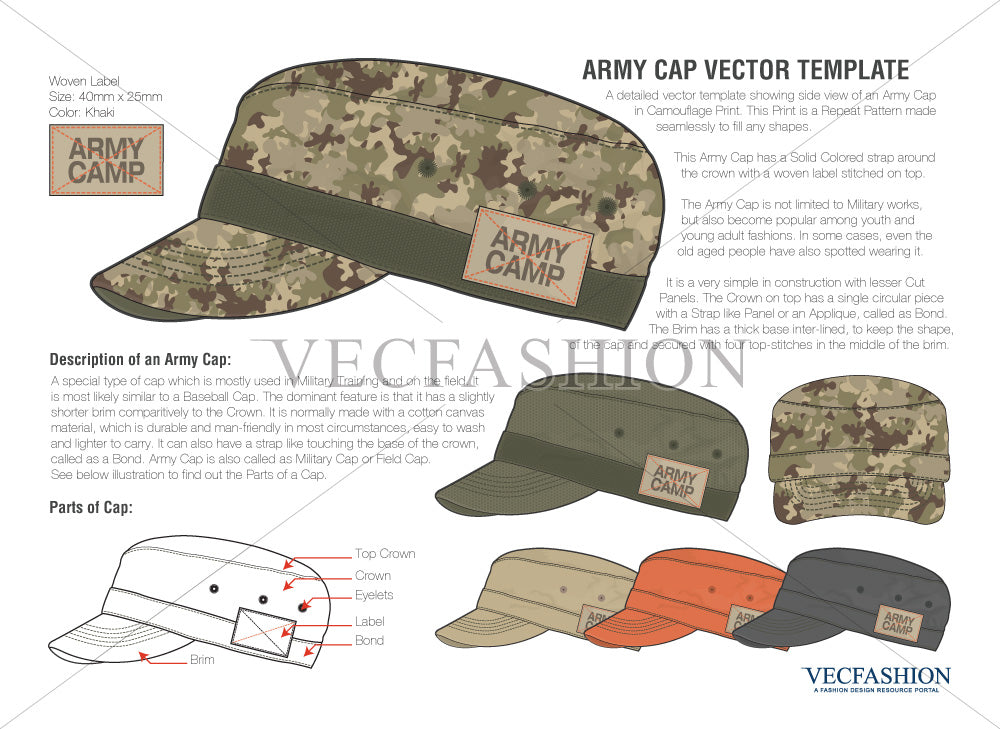 army flat cap vector template
