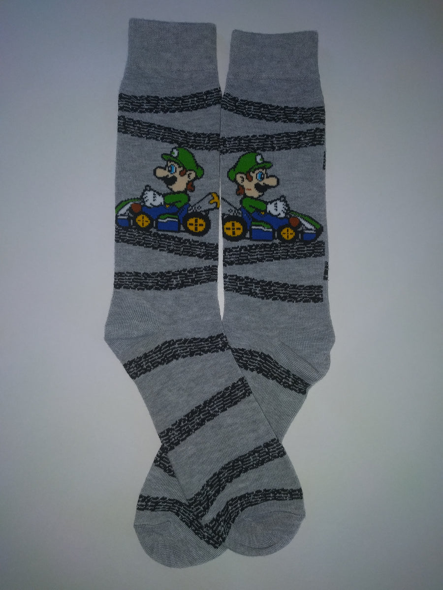Luigi Mario Kart Grey Crew Socks Socks And Souls 2021