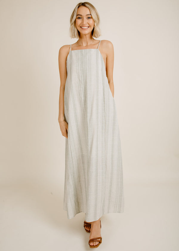 Roman Striped Midi Dress - Ivory Olive