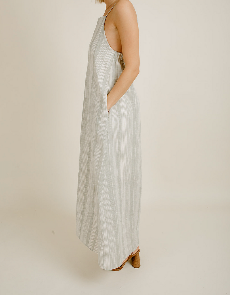 Roman Striped Midi Dress - Ivory Olive