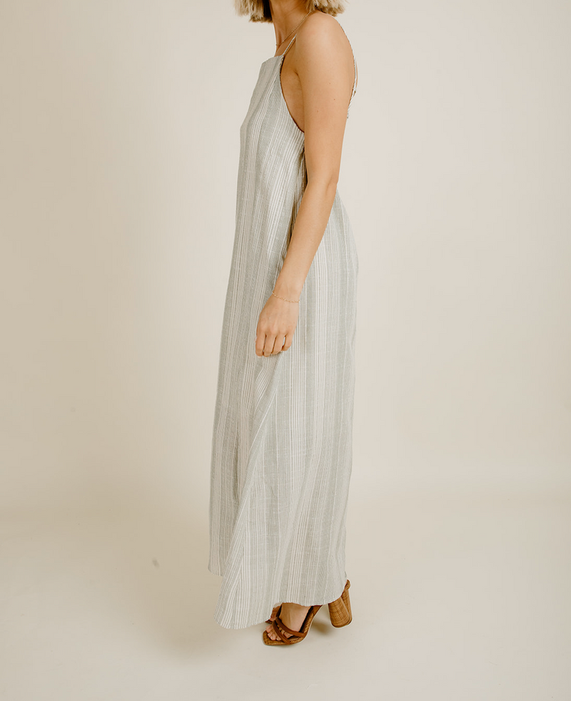 Roman Striped Midi Dress - Ivory Olive