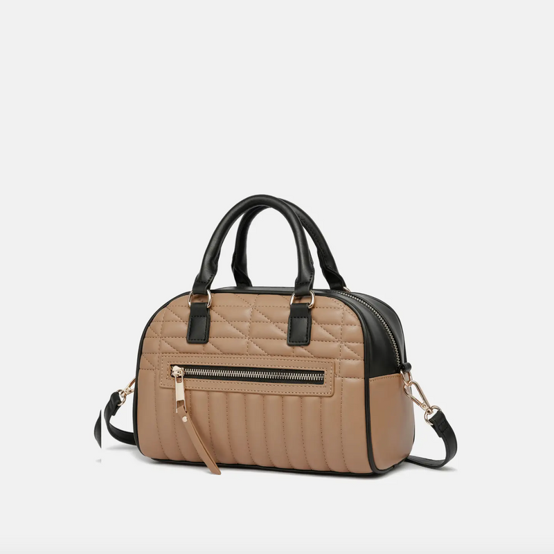 Diana Mini Bowling Satchel Bag - Taupe/Black