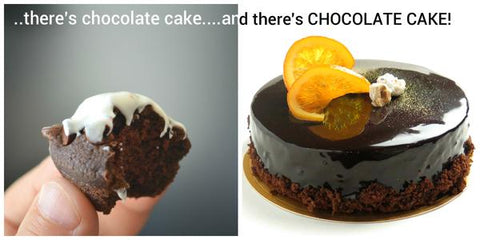 Chocolate cakes as analogies for luxury vegan shampoo bar versus liquid shampoo