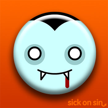 Vampire Face design by Sick On Sin. Available on pins, magnets, keychains, etc.