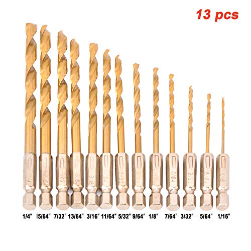 Drillpro DB-T2 13pcs 1.5-6.5mm HSS Titanium Coated 1//4 Inch Hex Shank Twist Dril