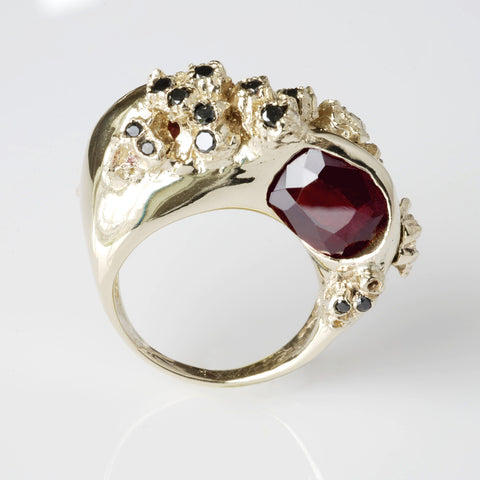 gold ring garnets 14K cocktail