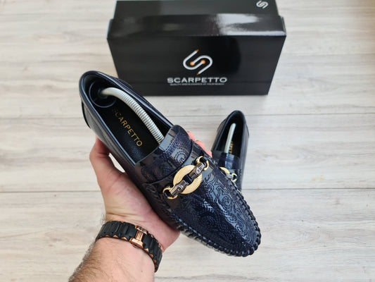 Men's Embroidered Patent Leather Loafers - Scarpetto