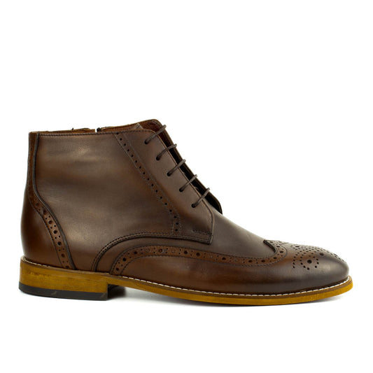 Zanni Tobacco Men's Genuine Leather Wingtip Lace-Up Boots