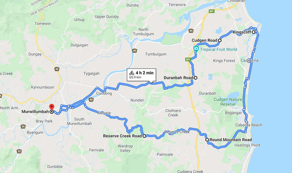 An eBike ride for explorers - Ride map for Murwillumbah to Kingscliffe Loop