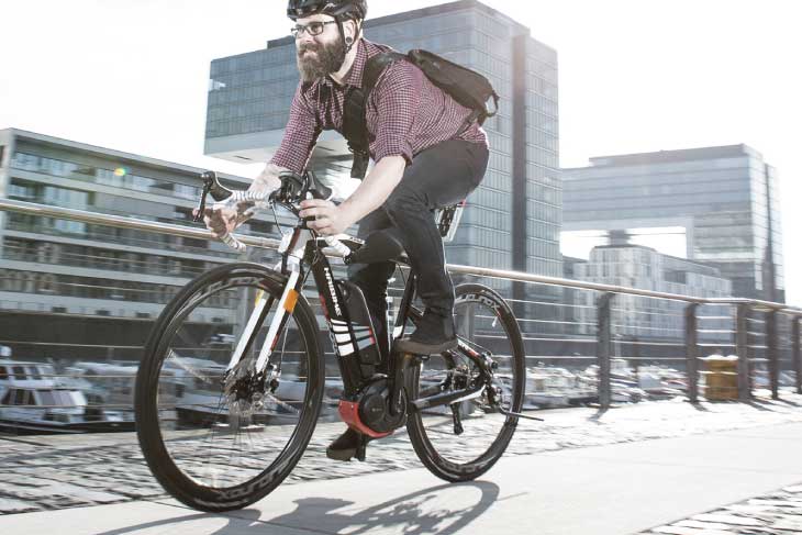 Male electric bike commuter on Haibike