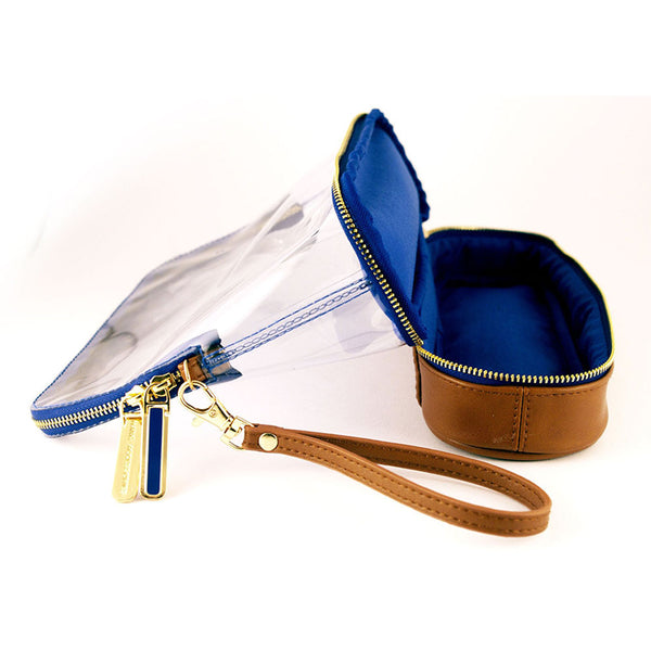 Millie 3-piece Makeup Bag - Caramel Brown Line & Dot