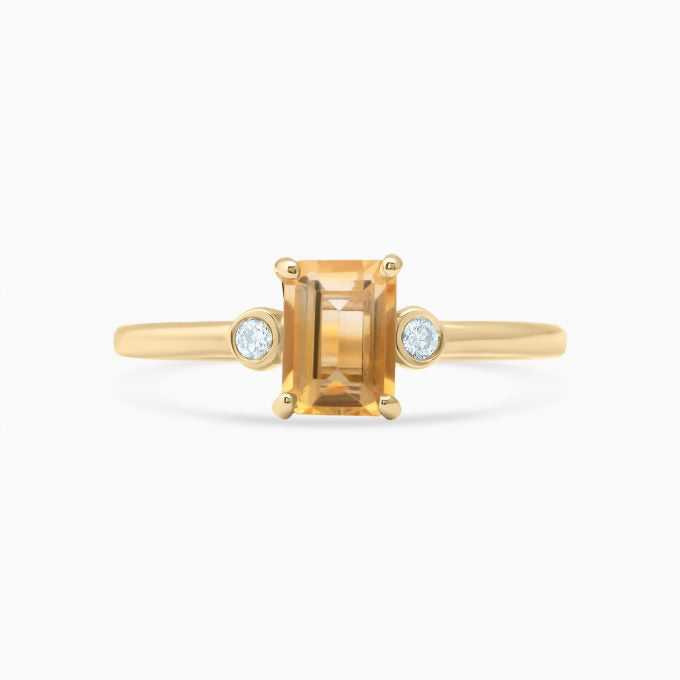 Emerald Cut Gemstone Ring with Diamond Side Stones