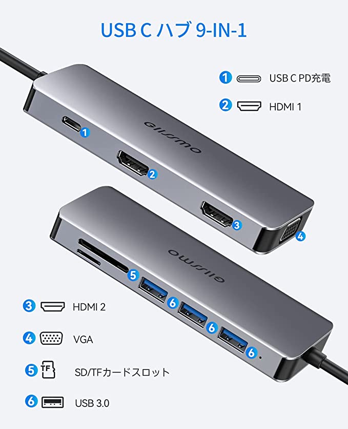 ⭐️14-IN-1 USB-C ドッキングステーション 4画面対応 HDMI*2 ...