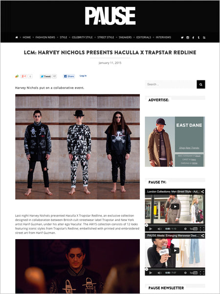 Haculla Featured on Pause: LCM: Harvey Nichols presents Haculla x Trapstar Redline