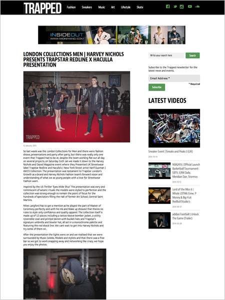 Haculla Featured on Trapped: London Collections Men | Harvey Nichols Presents Trapstar Redline X Haculla Presentation