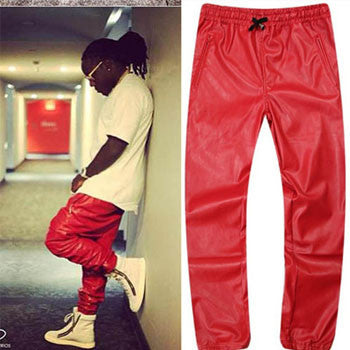 red leather joggers