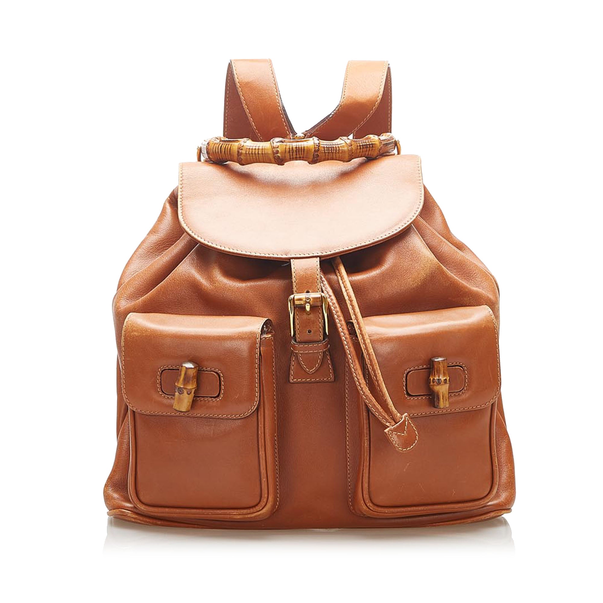 Gucci Brown Bamboo Drawstring Leather Backpack