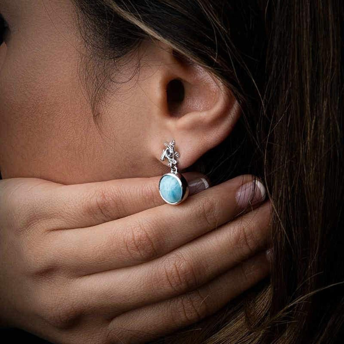 Sakura Earrings - Esaku00-00-Marahlago Larimar-Renee Taylor Gallery