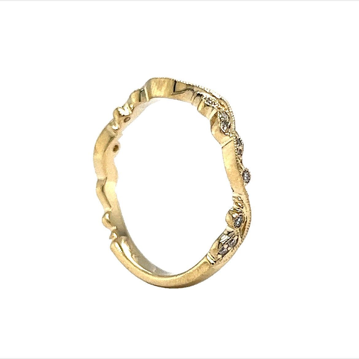 Organic Patterned Diamond Wedding Band in 14k Yellow Gold
