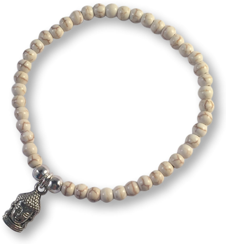 BUDDHA Charm Cream Howlite Bead Bracelet - Vilda Fashion Jewellery