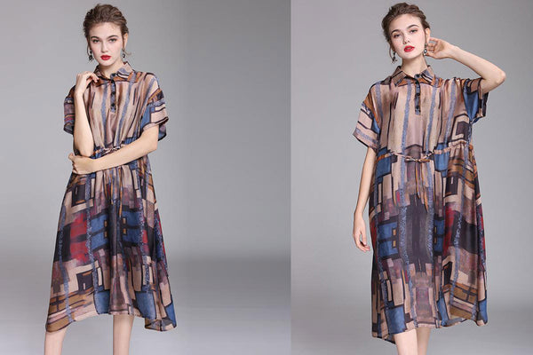 Summer Square Collar Retro Print Dress