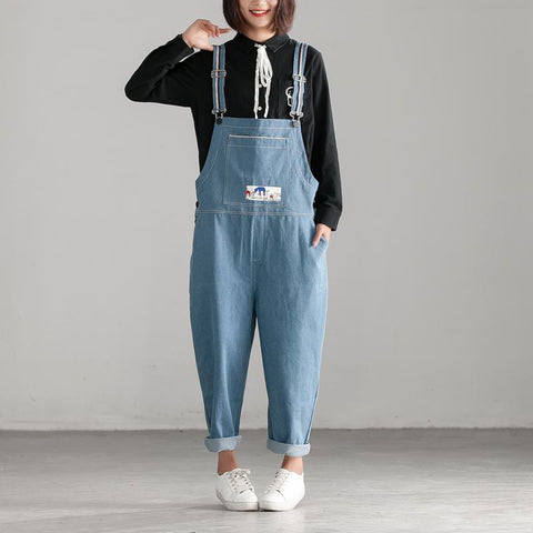 Autumn Denim Embroidery Cotton Blue Jumpsuit