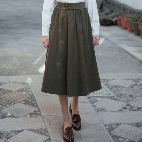 One Chinese Button Solid Lady's Skirt Ankle-length