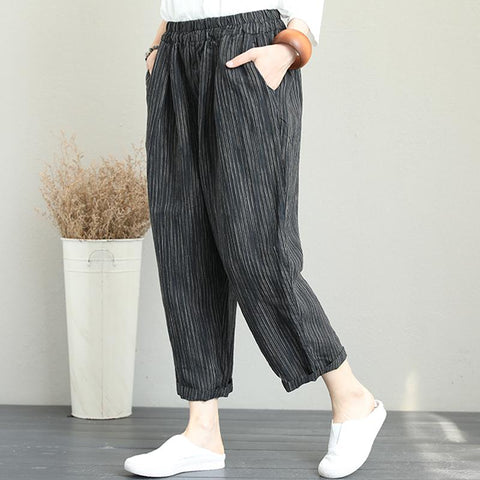  Plus Size Women Stripe Linen Harem Pants