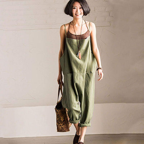 Women Loose Casual Green Strap Jumpsuit