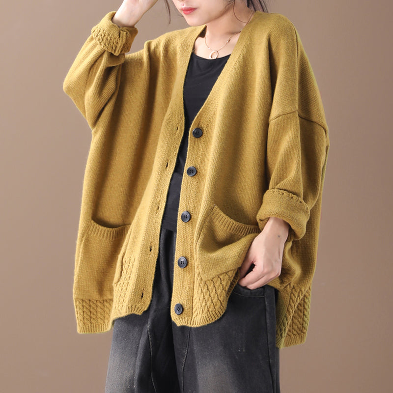 Women Knitted V-neck Cotton Cardigan 