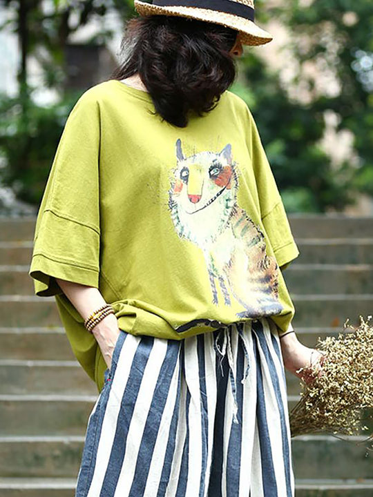 Plus Size - Women Animal Printed Loose Casual  T-shirt