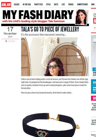 Ahlan! Magazine Tala Samman Wearing Dana Levy Diamante Evil Eye Horseshoe Choker